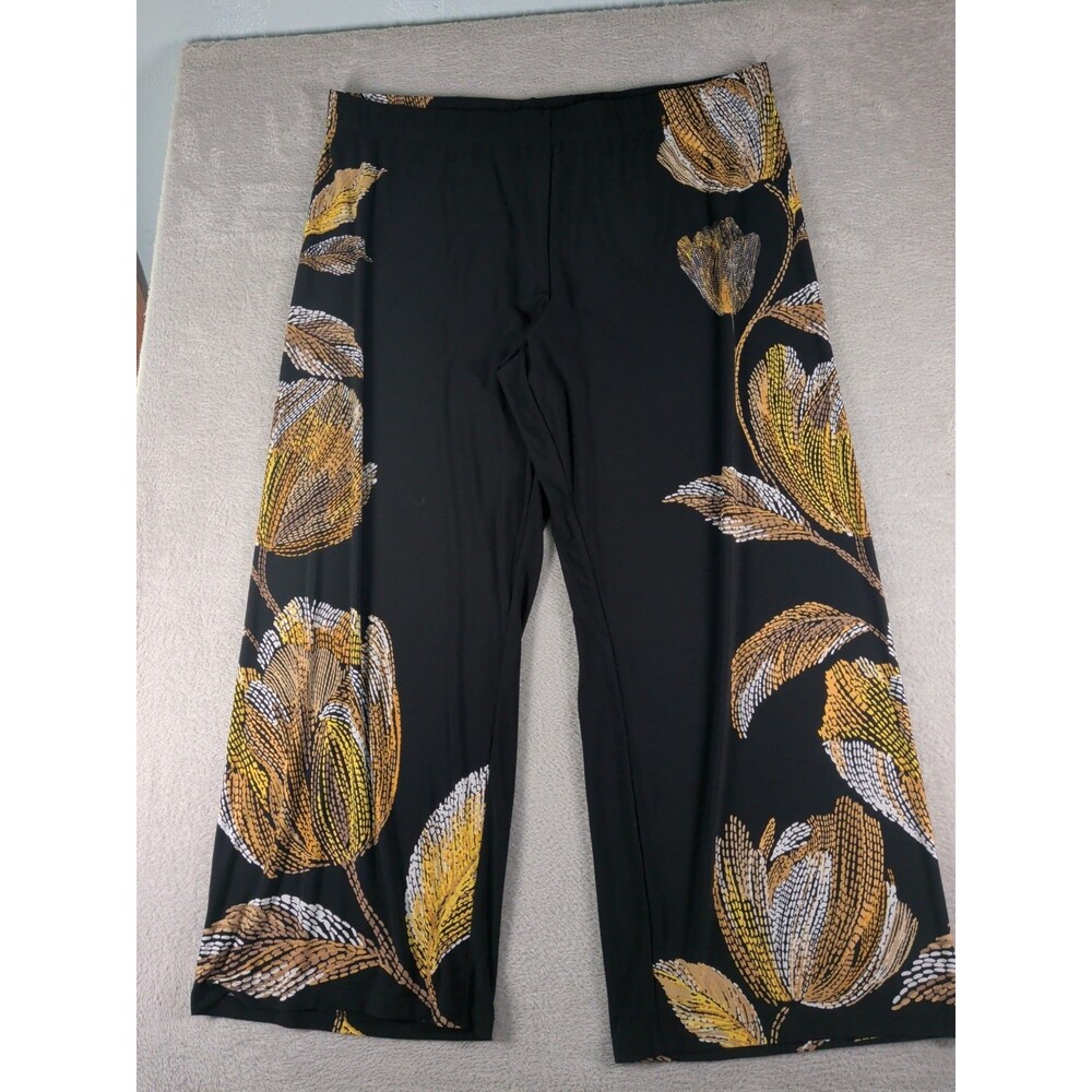 Susan Graver Liquid Knit Pull-On Wide Leg Crop Pant 1XP Petite Black GoldA684101
